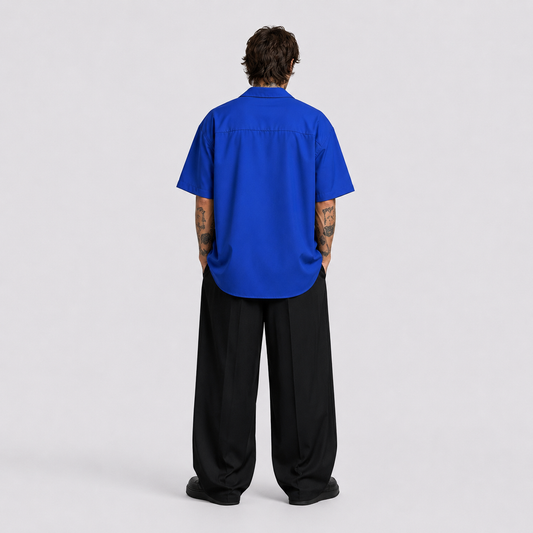 Afterbase Saks Mavisi Oversize Erkek Gömlek modelsiz ön görünüm