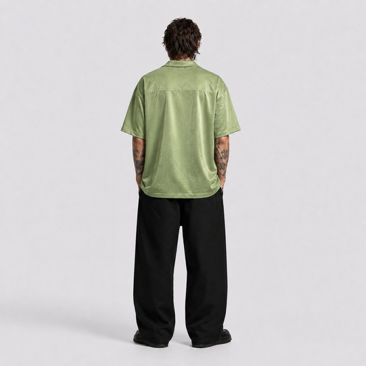 Afterbase Bambu Yeşili Kadife Oversize Erkek Gömlek modelsiz ön görünüm