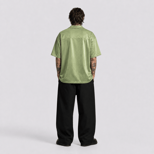 Bambu Yeşili Kadife Oversize Erkek Gömlek - Afterbase