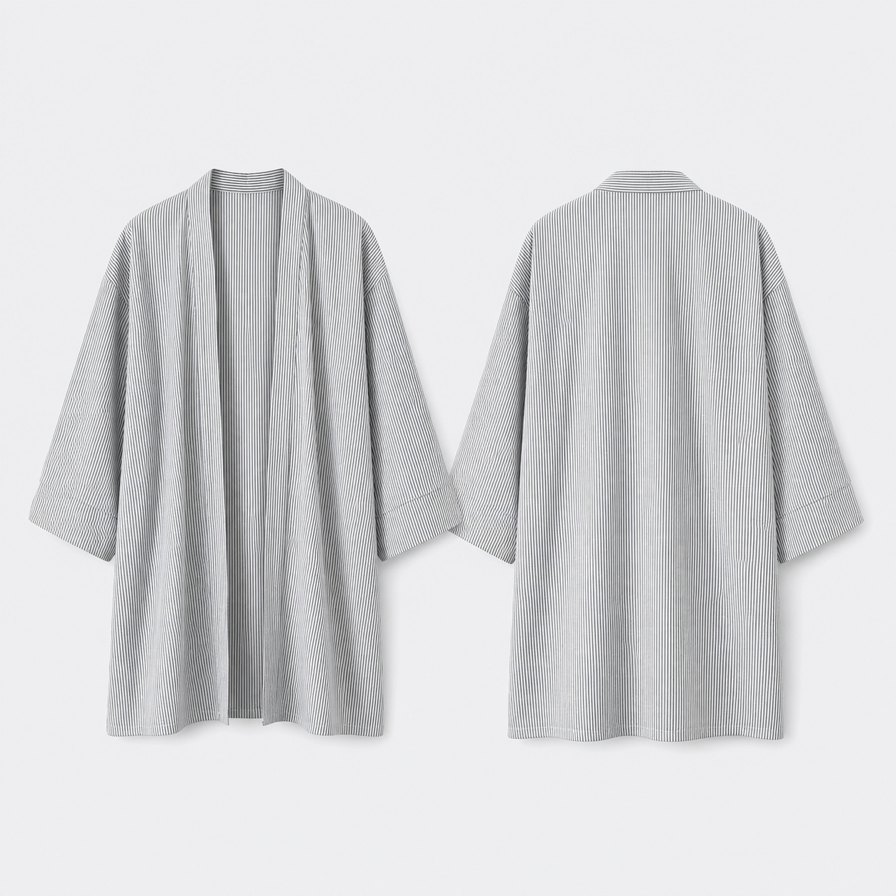 Afterbase Beyaz Lacivert Dikey Çizgili Unisex Kimono modelsiz ön ve arka ürün görünümü