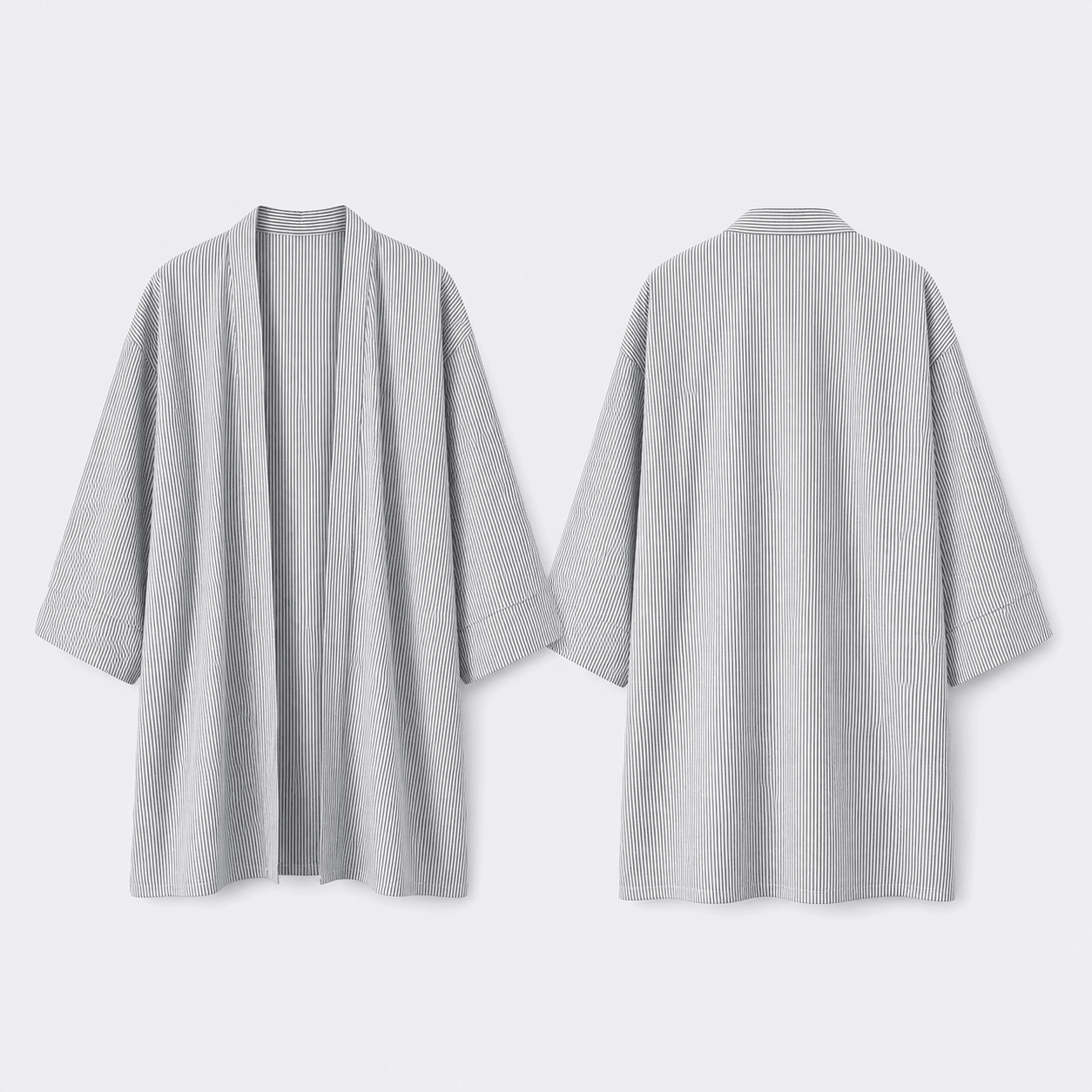 Beyaz Lacivert Dikey Çizgili Unisex Kimono - Afterbase