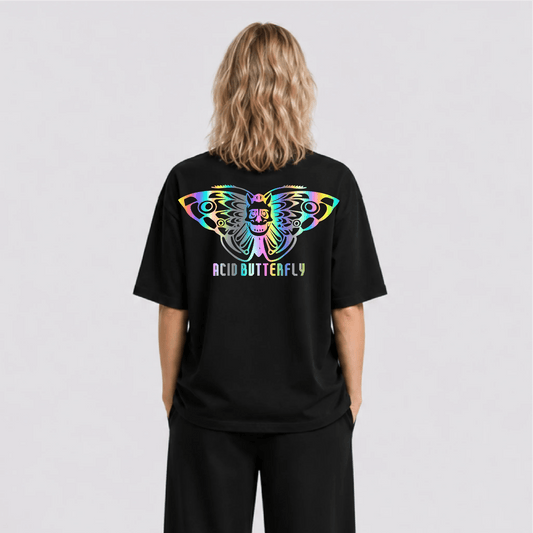 Acid Butterfly Reflektörlü Oversize Unisex Tişört - Afterbase