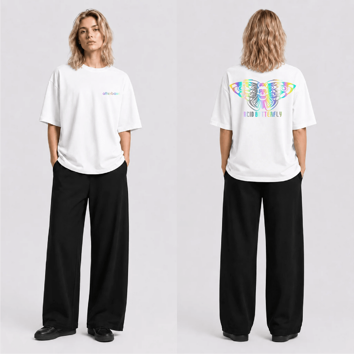 Acid Butterfly Reflektörlü Oversize Unisex Tişört - Afterbase
