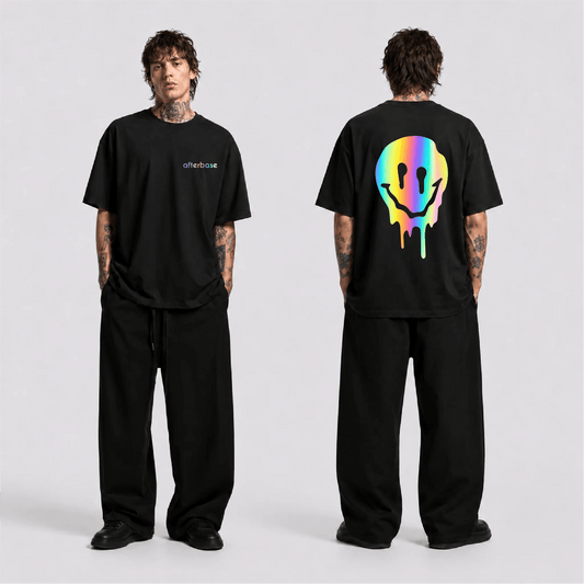 Acid Smile Reflektörlü Oversize Unisex Tişört - Afterbase