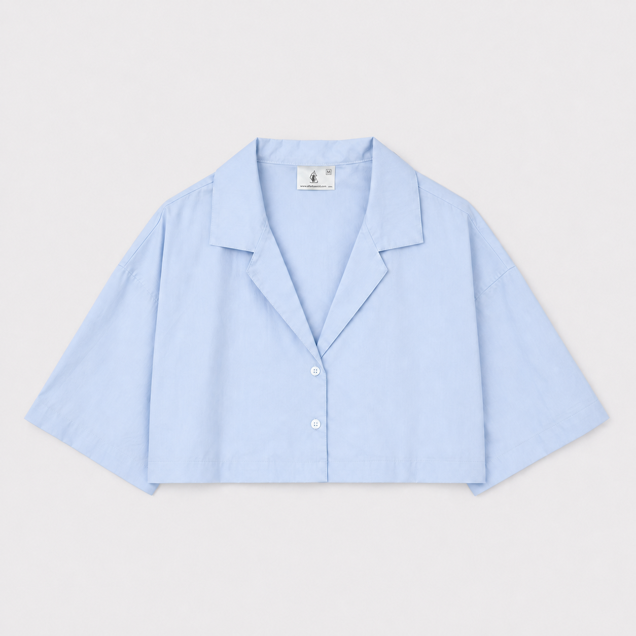 Afterbase bebek mavisi crop gömlek ön görünüm modelsiz
