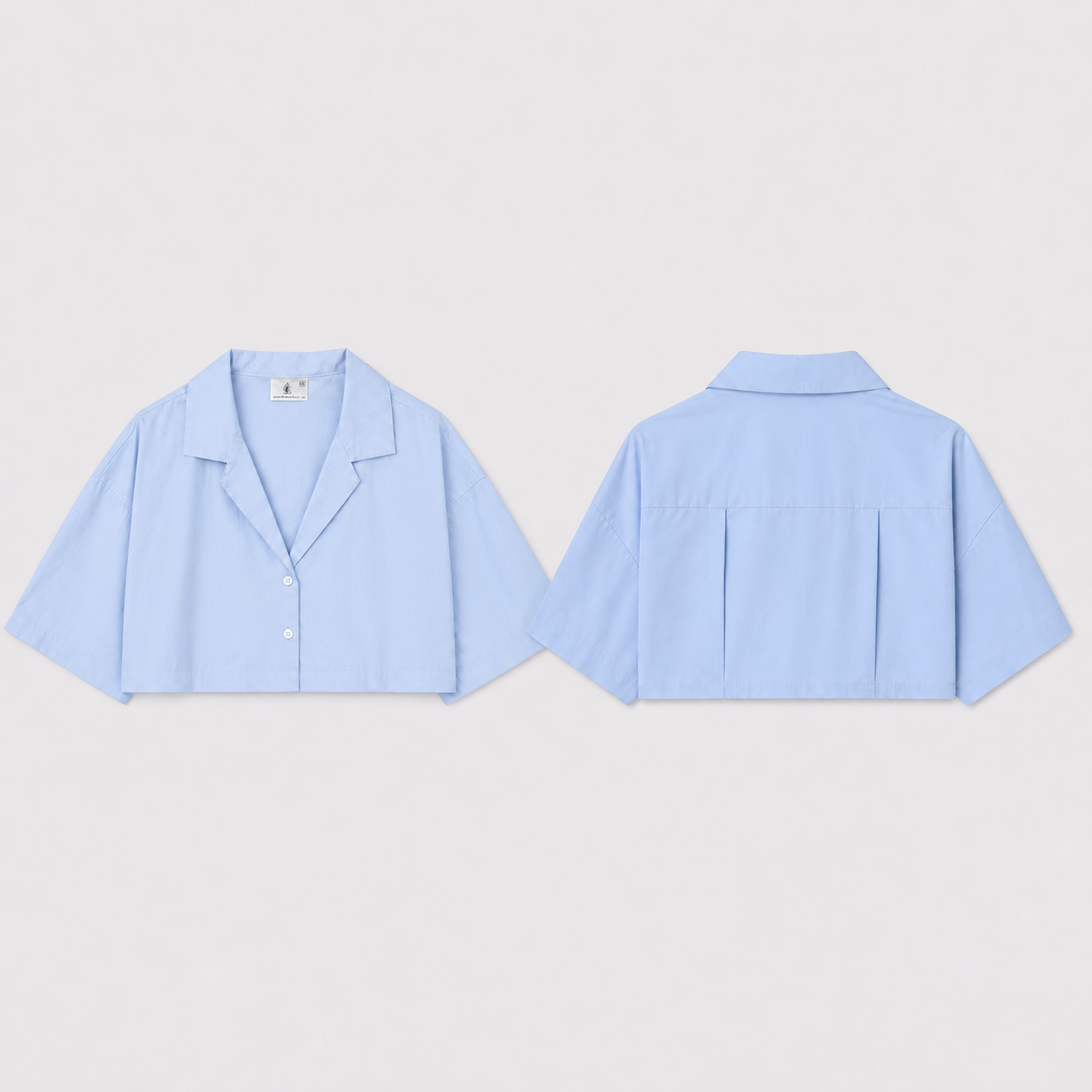 Afterbase bebek mavisi crop gömlek ön ve arka görünüm modelsiz