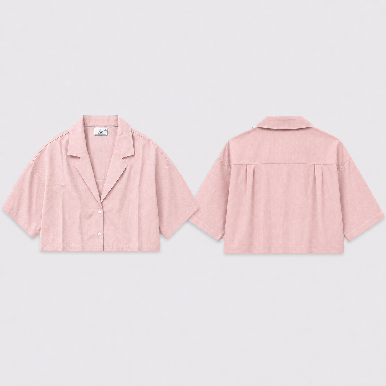 Afterbase pembe çizgili crop gömlek ön ve arka görünüm modelsiz