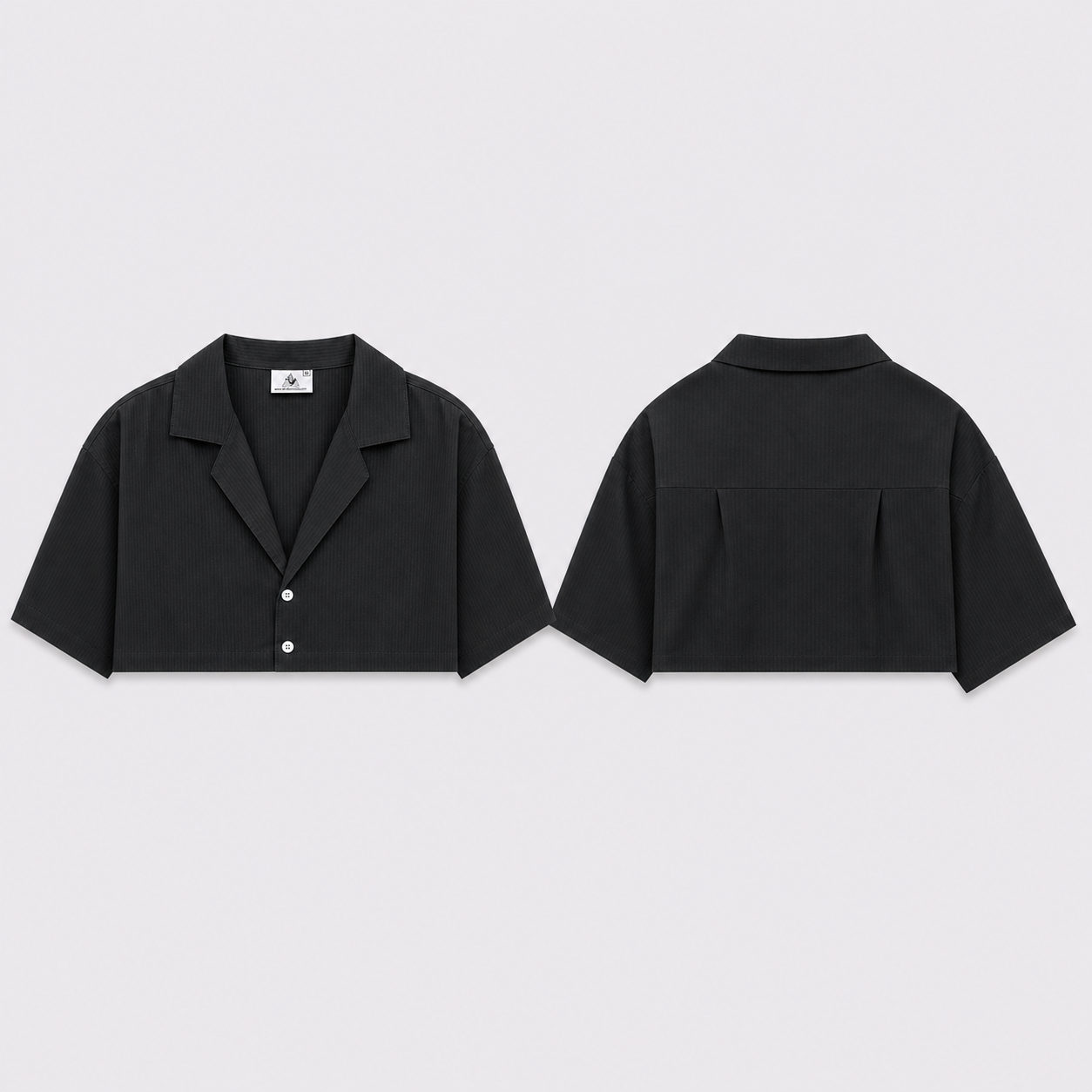 Afterbase siyah çizgili crop gömlek ön ve arka görünüm modelsiz
