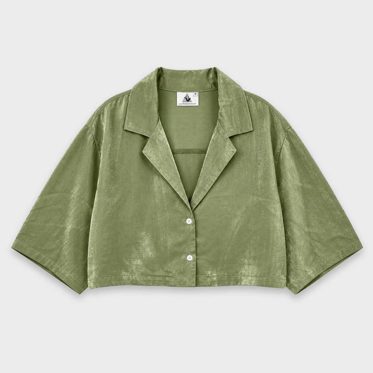 Afterbase yeşil kadife crop gömlek ön görünüm modelsiz