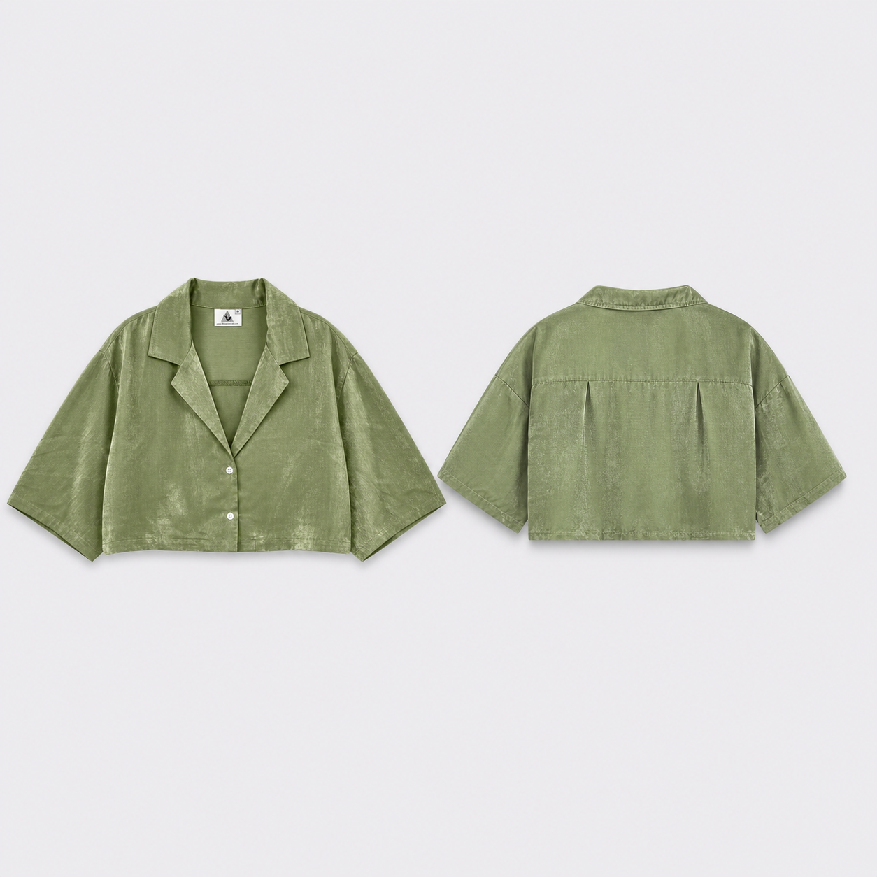 Afterbase yeşil kadife crop gömlek ön ve arka görünüm modelsiz