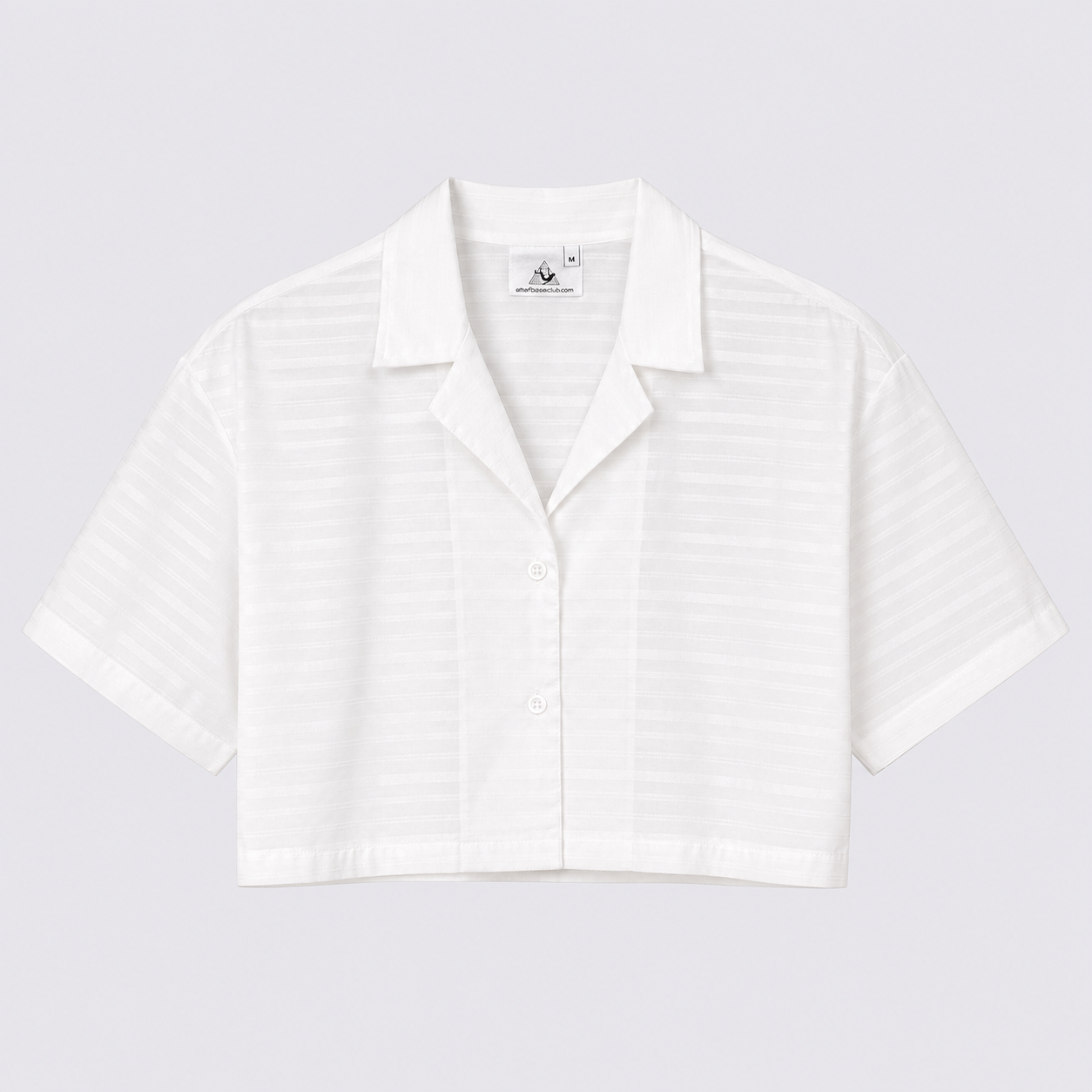 Afterbase Ekru Yatay Çizgili Crop Gömlek modelsiz ön görünüm