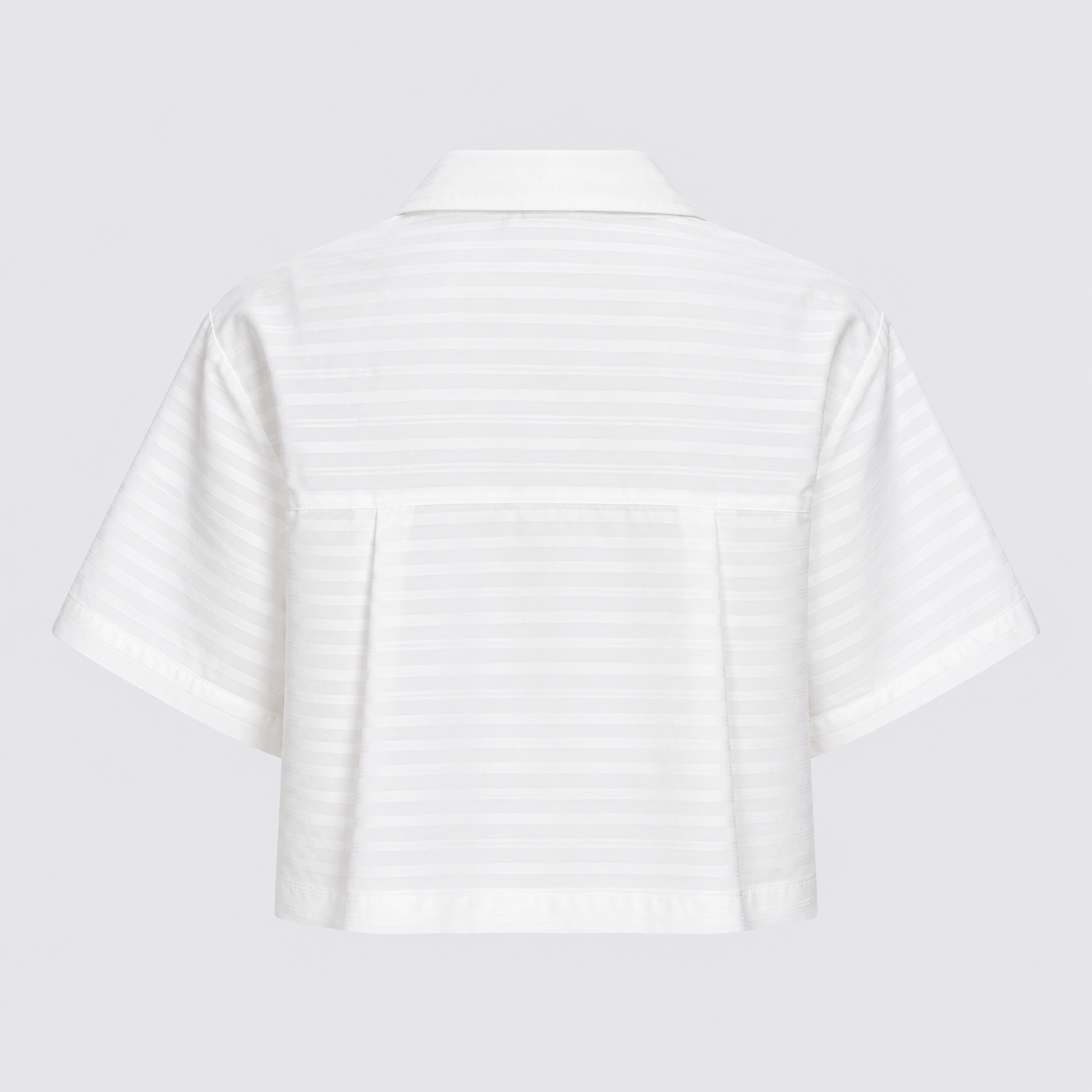 Afterbase Ekru Yatay Çizgili Crop Gömlek modelsiz arka görünüm