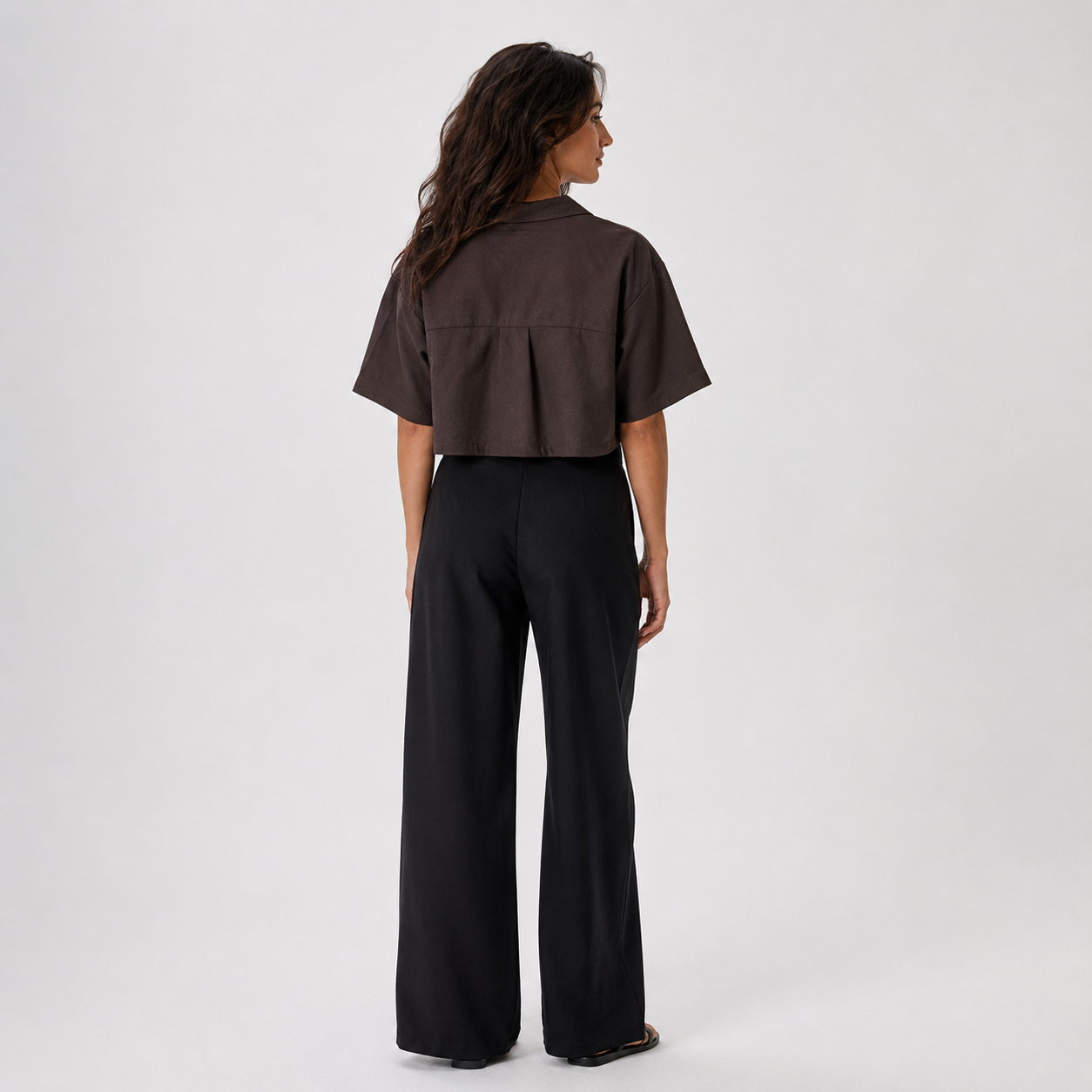 Afterbase Acı Kahve Crop Gömlek modelsiz ön ve arka görünüm
