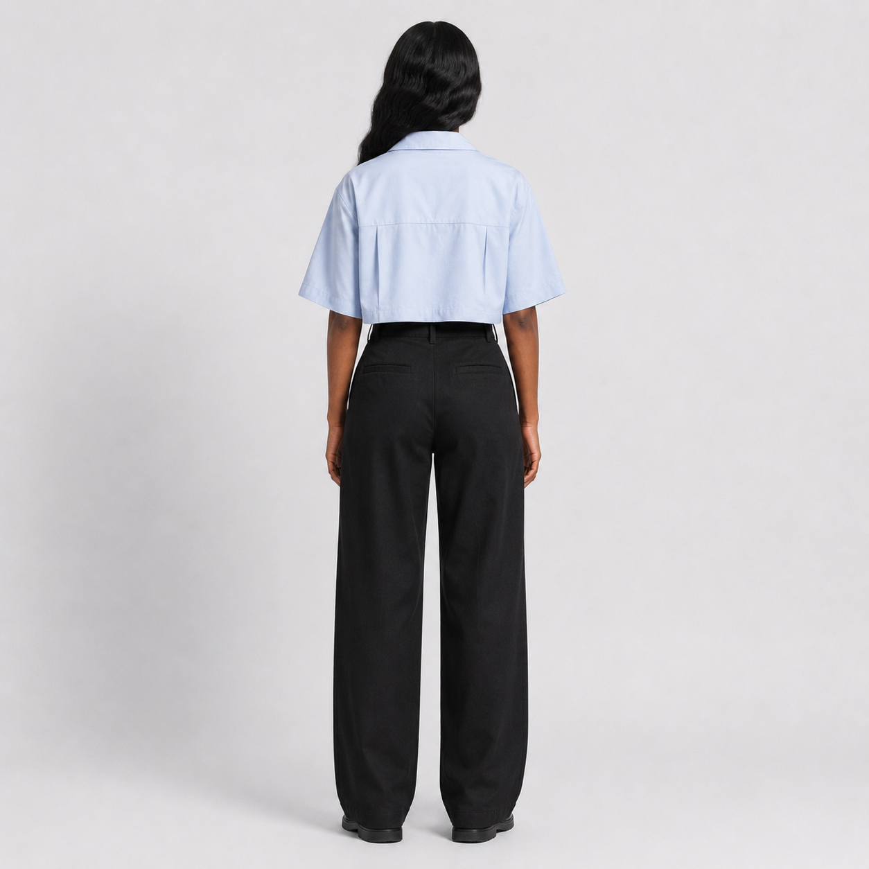 Afterbase Buz Mavisi Crop Gömlek modelsiz ön ve arka görünüm
