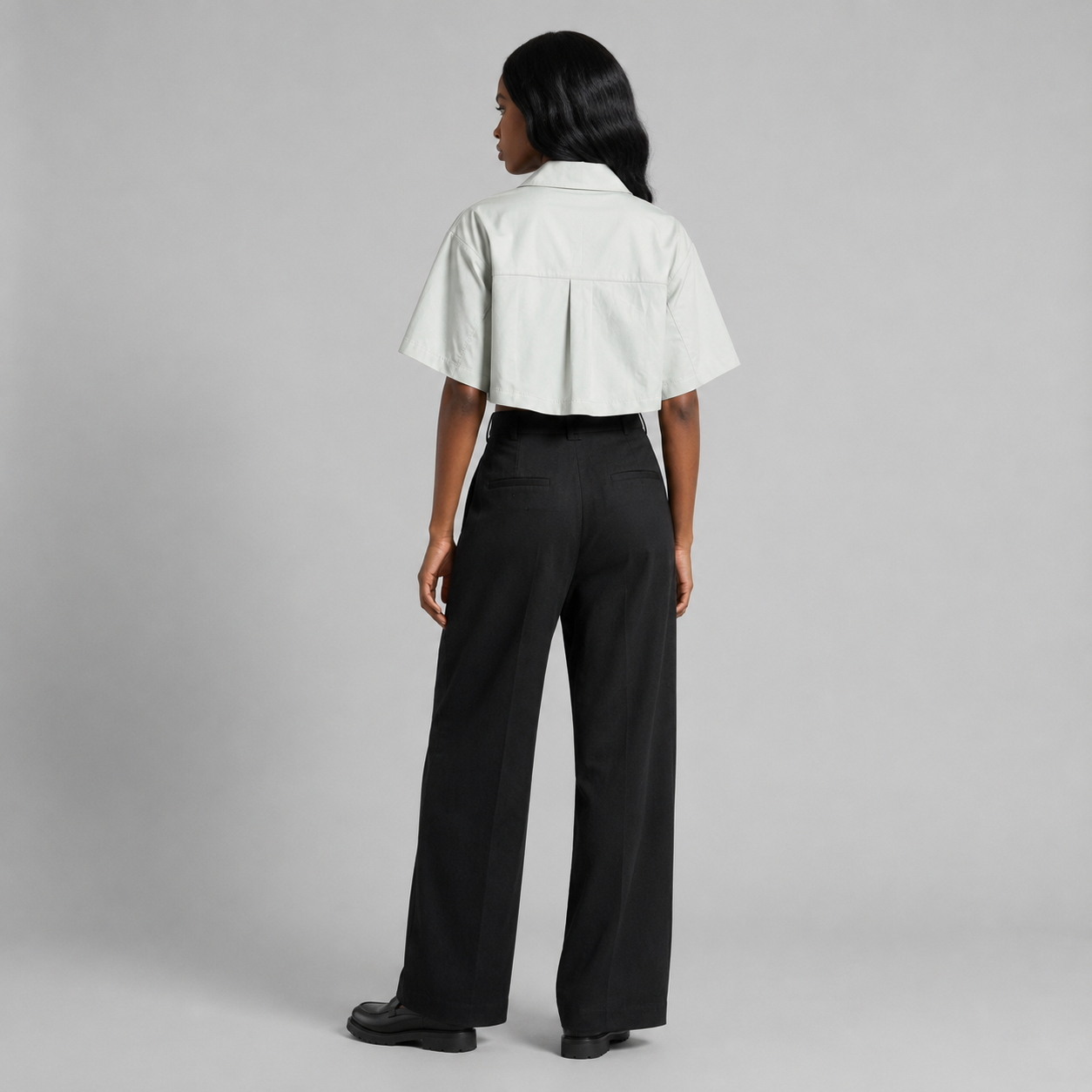 Afterbase Taş Rengi Crop Gömlek modelsiz ön ve arka görünüm