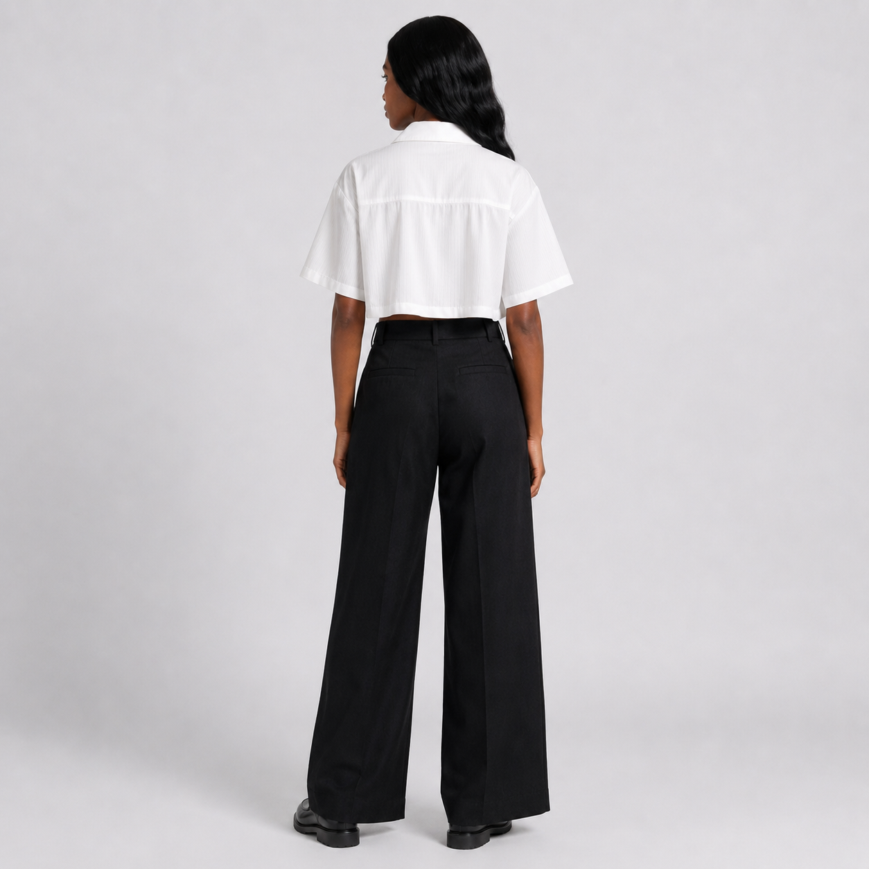 Afterbase Koyu Ekru Crop Gömlek modelsiz ön ve arka görünüm