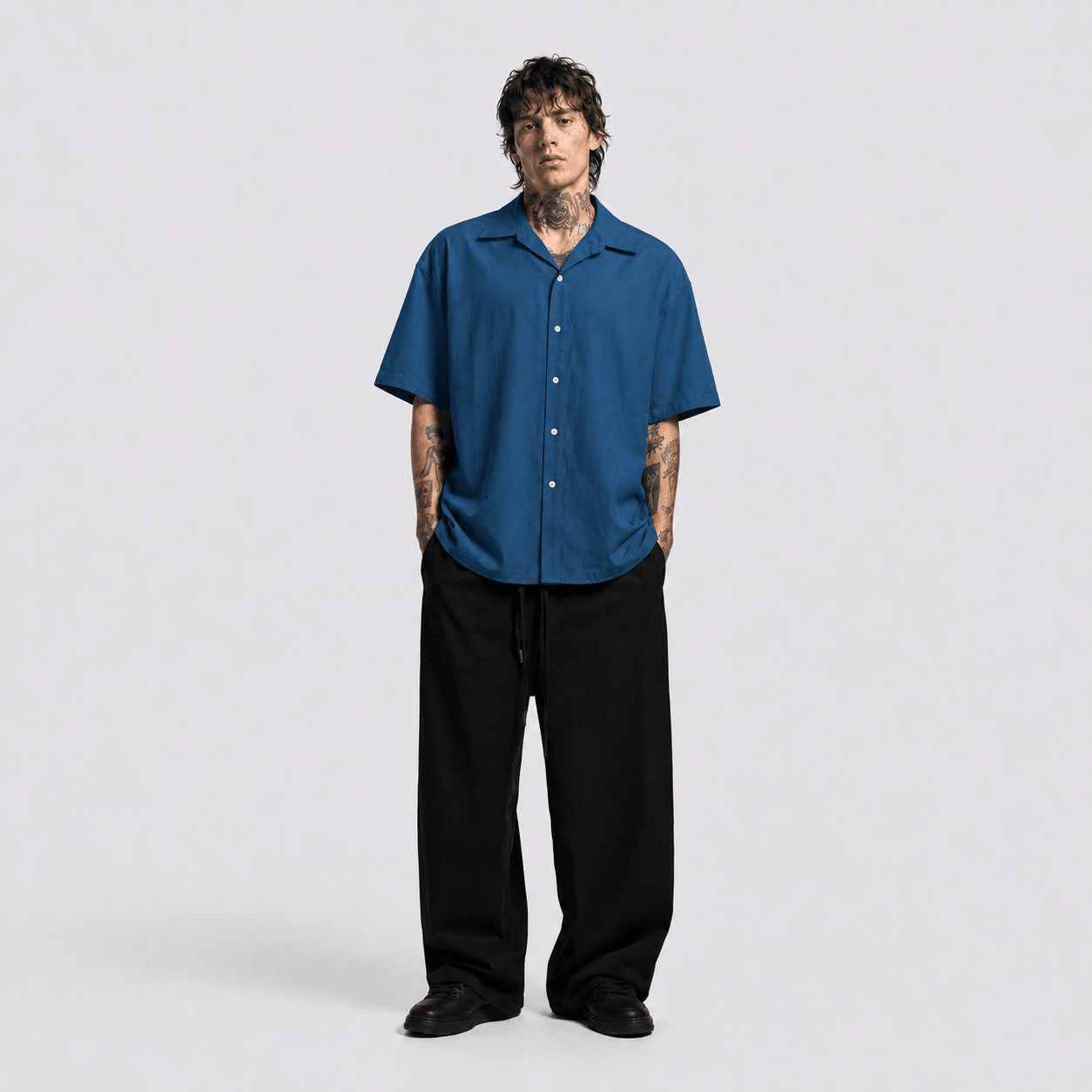 İndigo Oversize Erkek Gömlek
