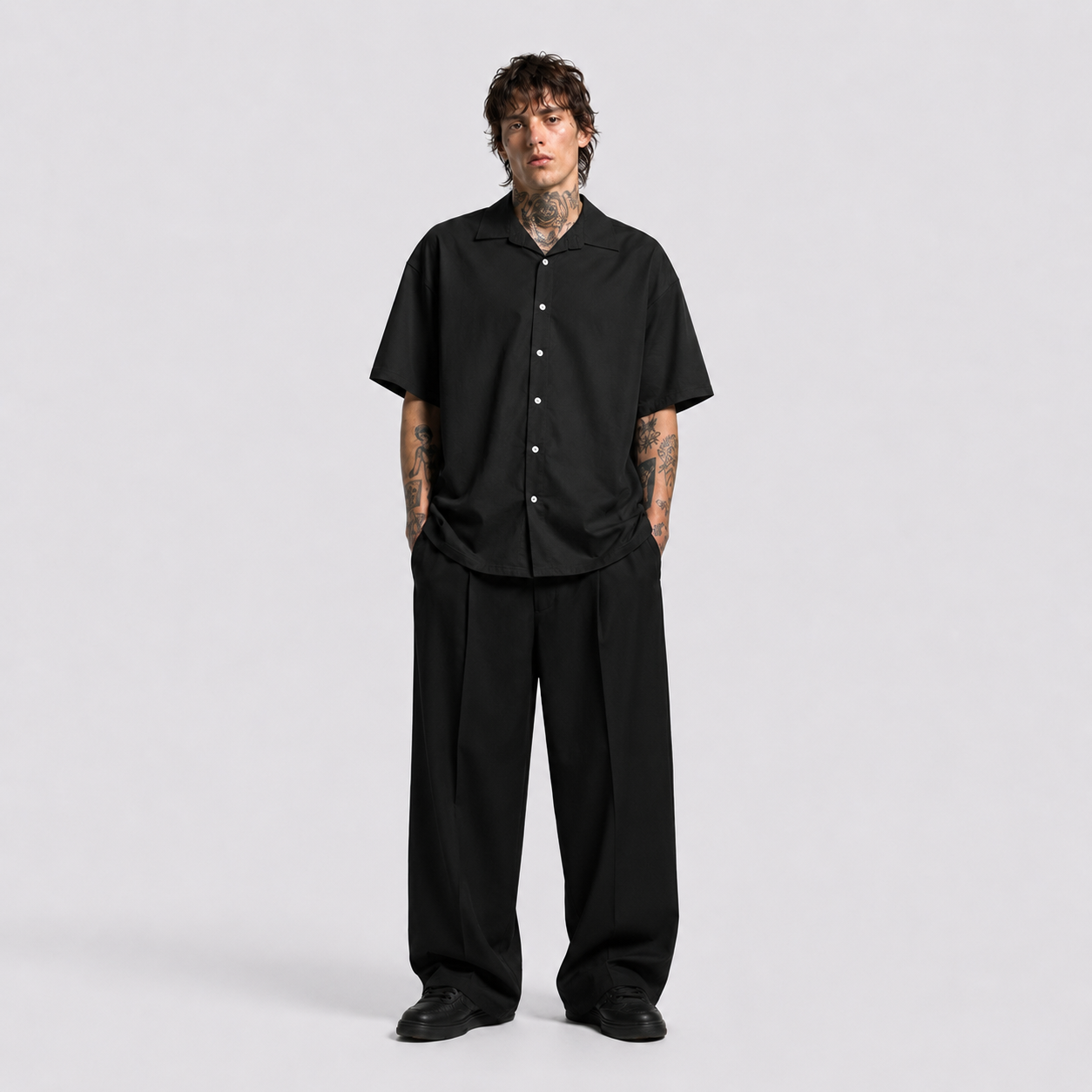 Afterbase Siyah Oversize Erkek Gömlek ön ve arka kapak görünümü