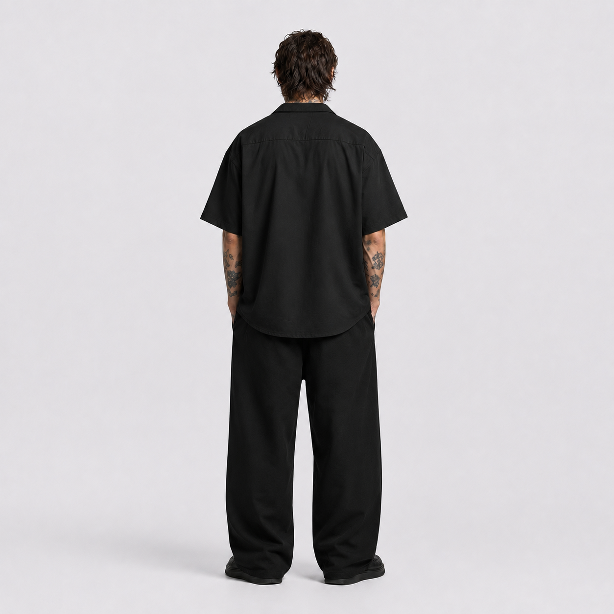 Afterbase Siyah Oversize Erkek Gömlek modelsiz ön görünüm
