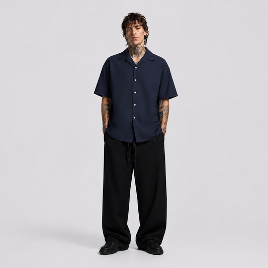 Afterbase Lacivert Oversize Erkek Gömlek ön ve arka kapak görünümü