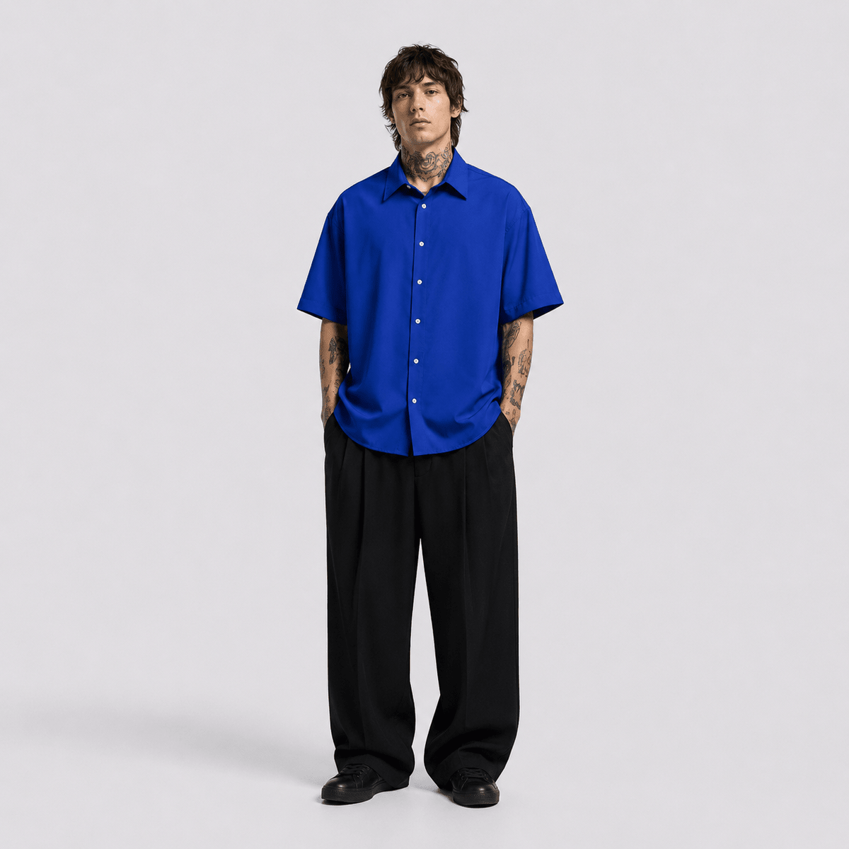 Saks Mavisi Oversize Erkek Gömlek