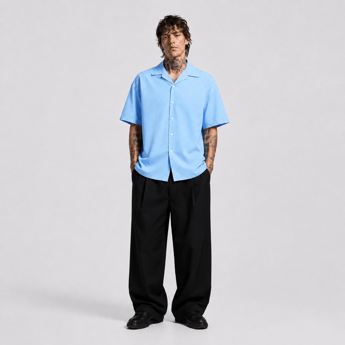 Açık Antarktik Mavi Oversize Erkek Gömlek