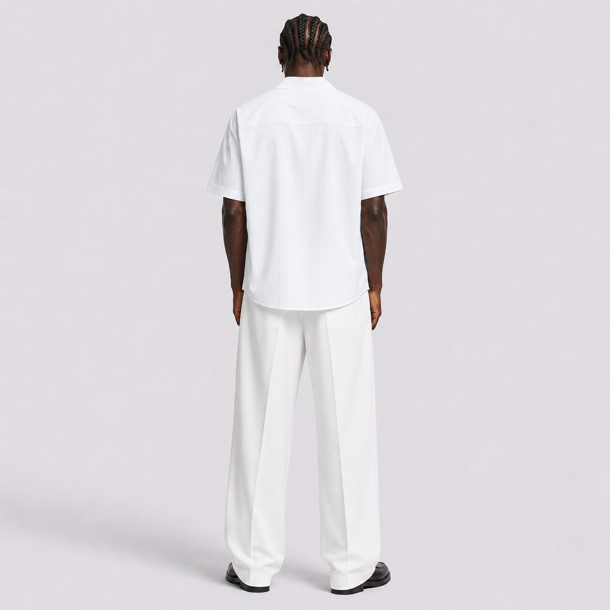 Afterbase Mavi Yatay Çizgili Beyaz Oversize Erkek Gömlek modelsiz ön görünüm