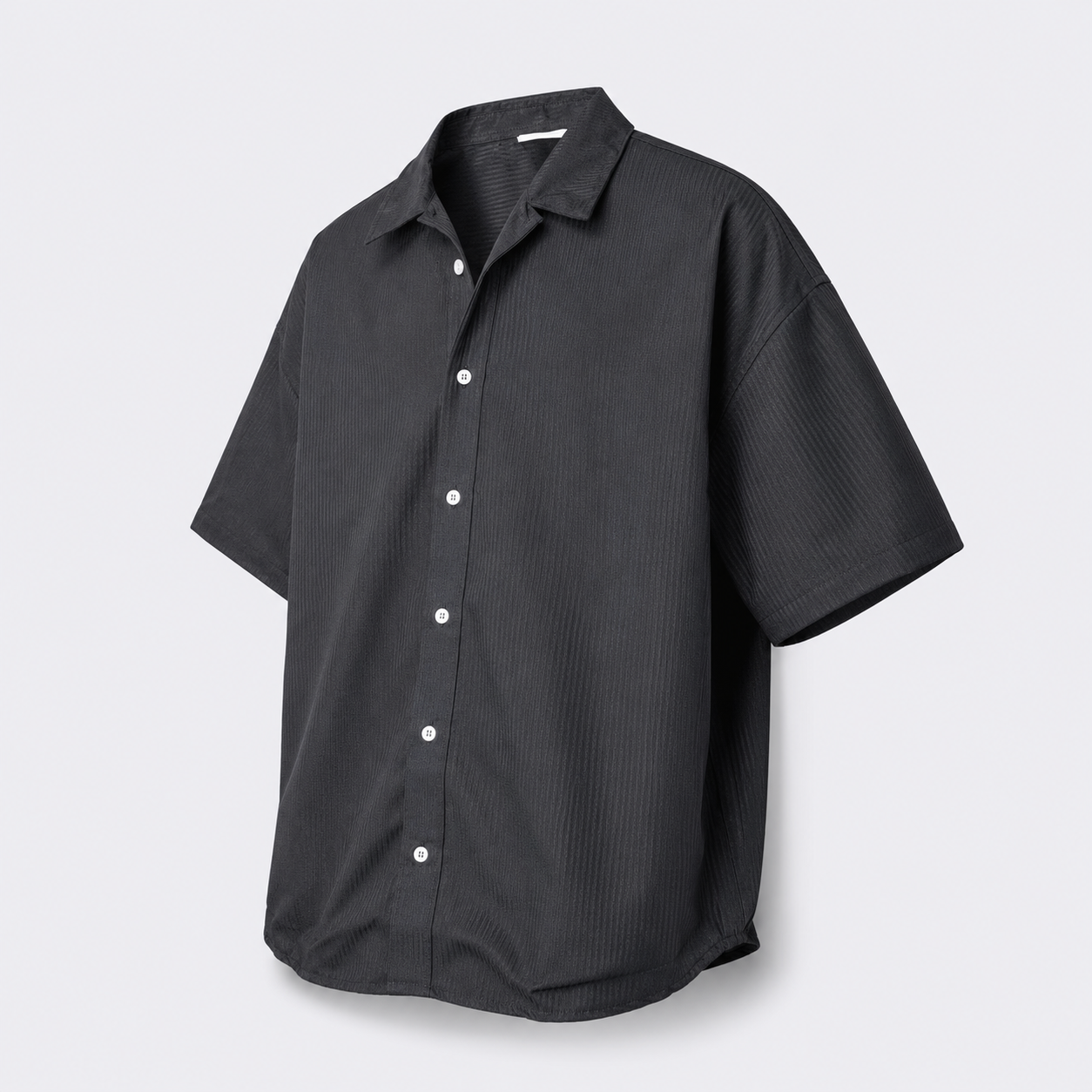 Afterbase Siyah Çizgili Oversize Erkek Gömlek modelsiz arka görünüm