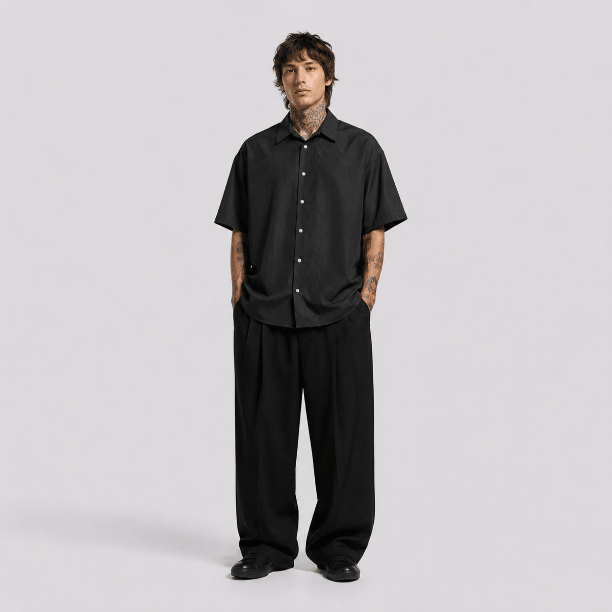 Siyah Çizgili Oversize Erkek Gömlek