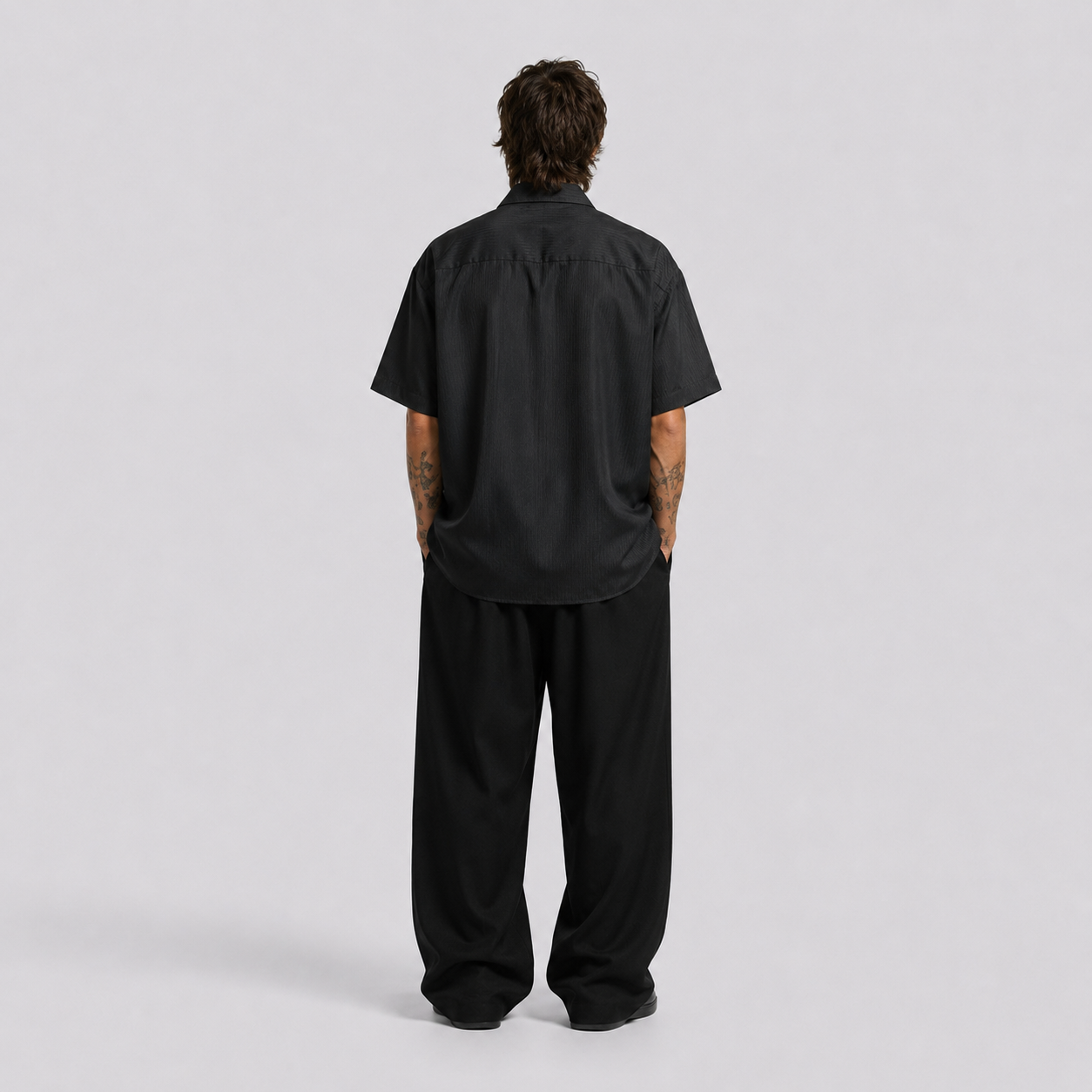 Afterbase Siyah Çizgili Oversize Erkek Gömlek modelsiz ön görünüm