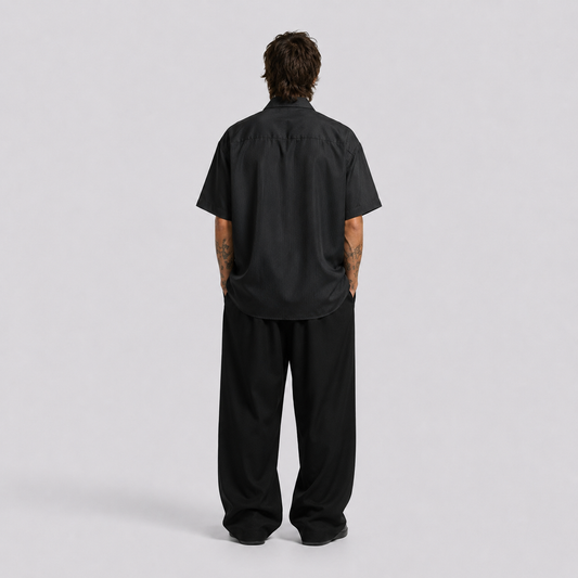 Afterbase Siyah Çizgili Oversize Erkek Gömlek modelsiz ön görünüm