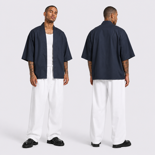 Afterbase Füme Unisex Kimono kadın model üzerinde ön ve arka görünüm