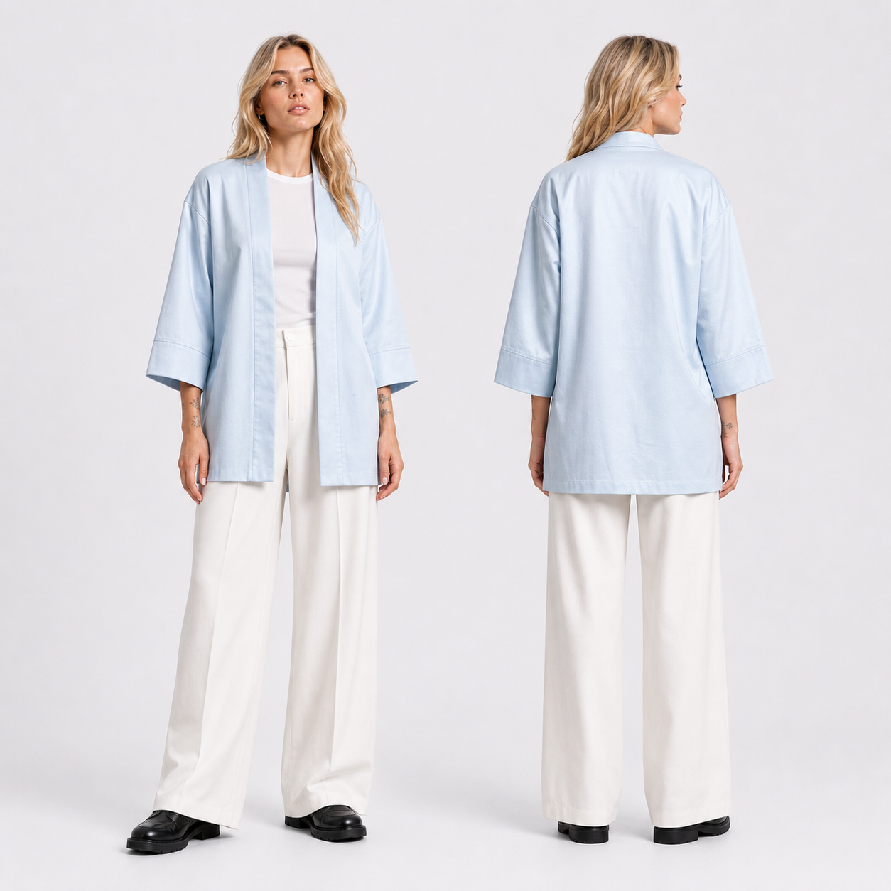 Afterbase Buz Yeşili Unisex Kimono erkek model üzerinde ön ve arka görünüm