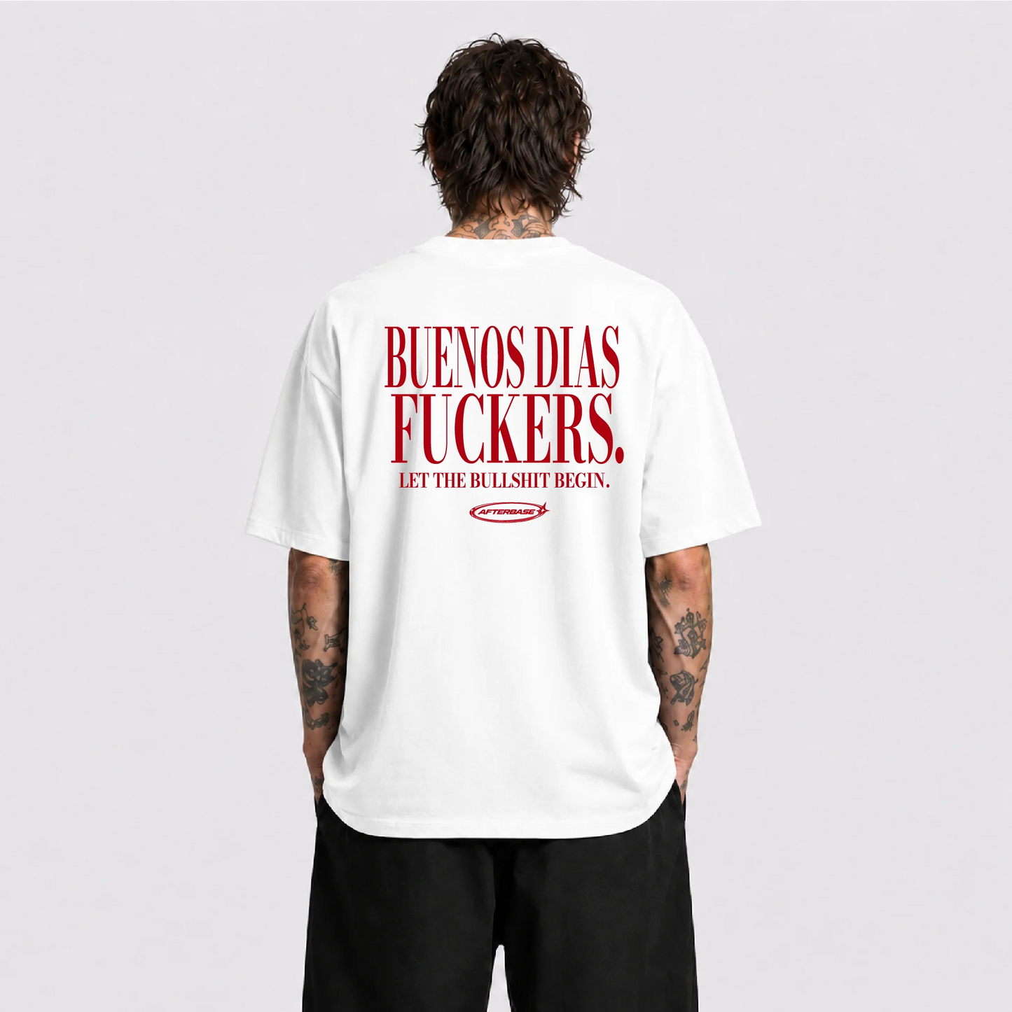 Afterbase Buenos Dias Fuckers beyaz oversize tişört - erkek model