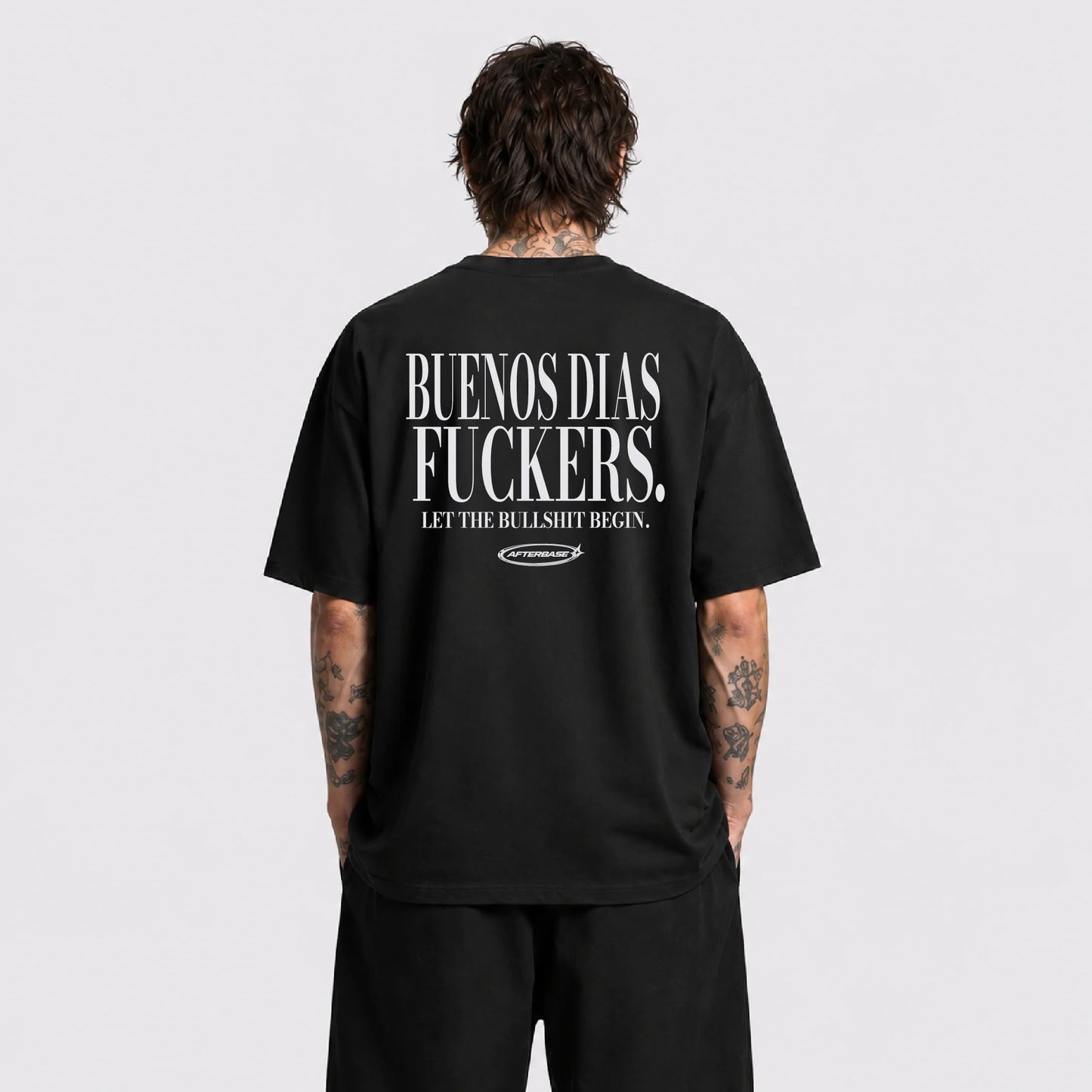 Afterbase Buenos Dias Fuckers siyah oversize tişört - erkek model