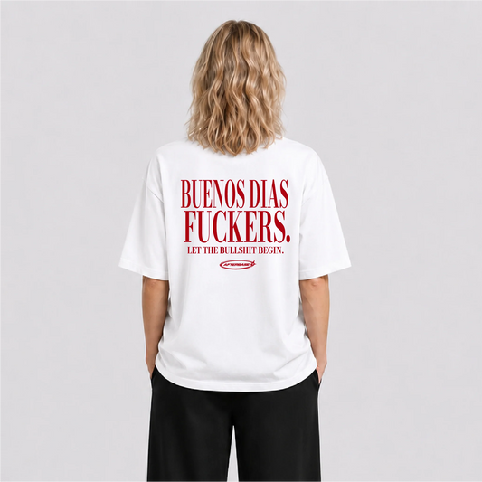 Afterbase Buenos Dias Fuckers beyaz oversize tişört - kadın model