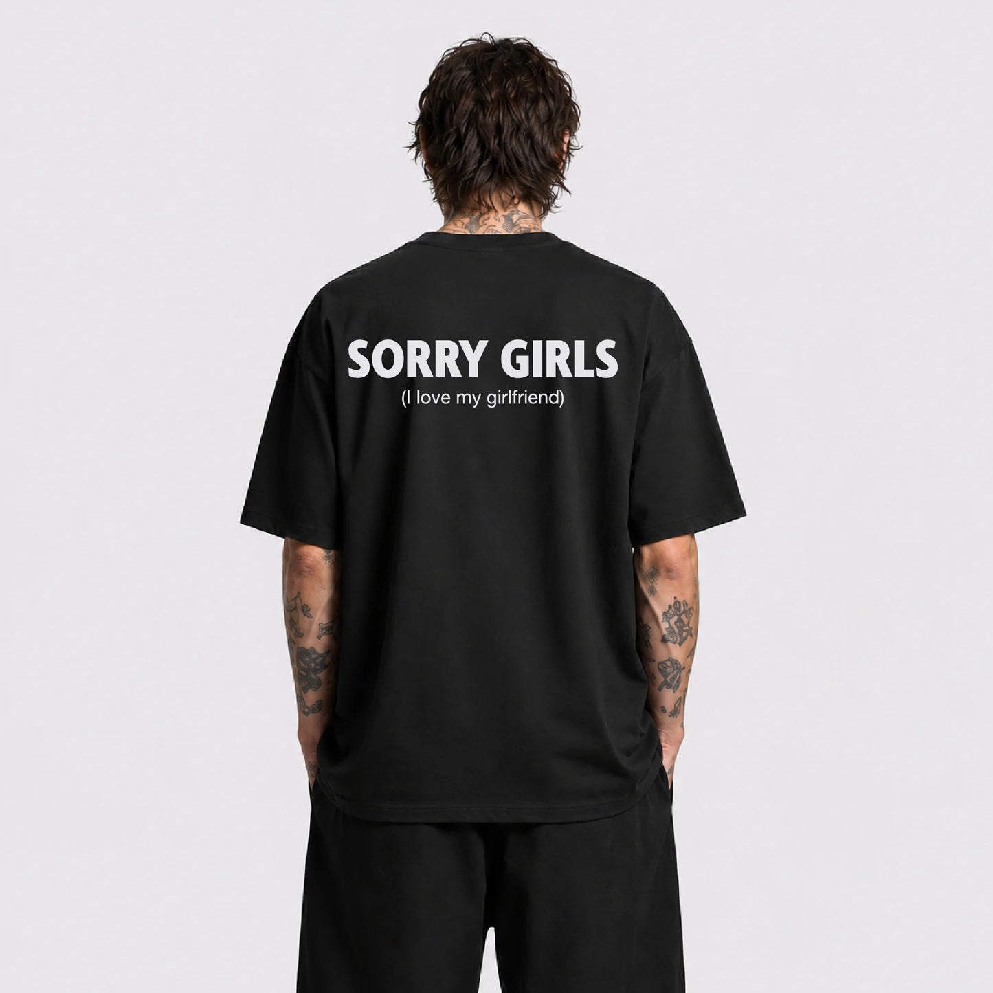 Afterbase Sorry Girls – I Love My Girlfriend siyah oversize tişört - erkek model
