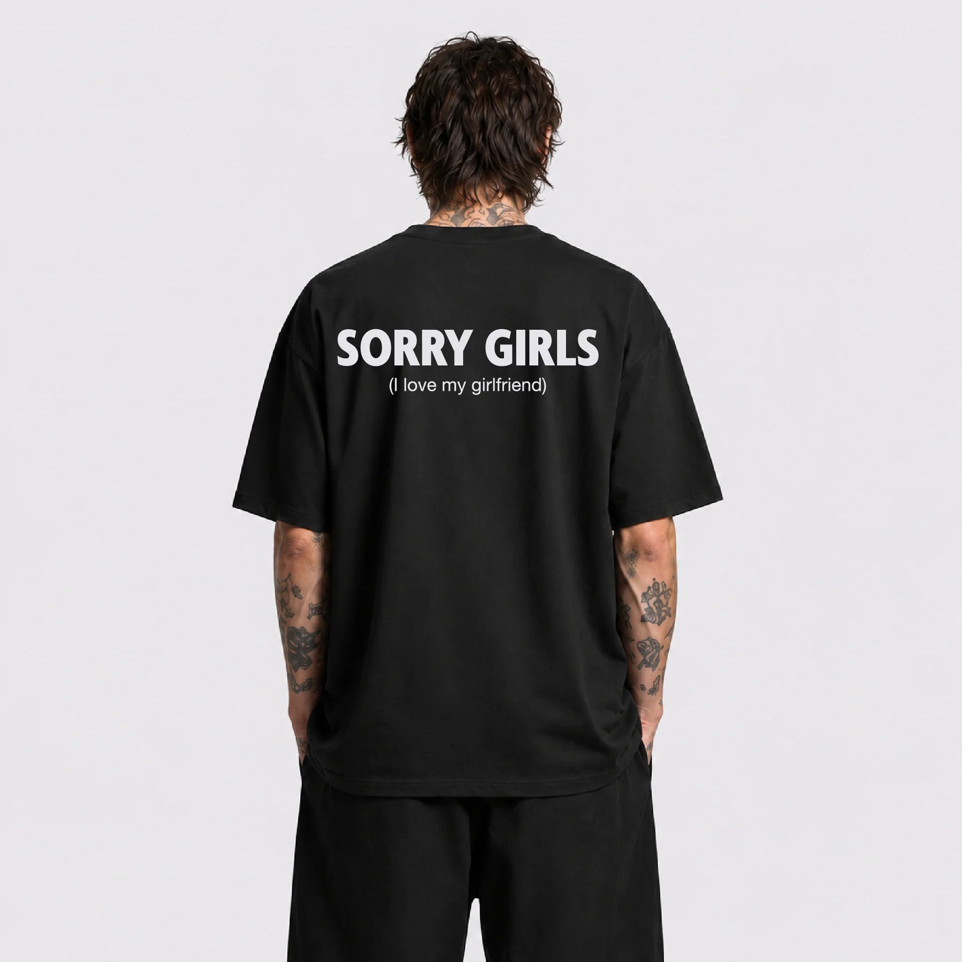 Afterbase Sorry Girls – I Love My Girlfriend siyah oversize tişört - erkek model