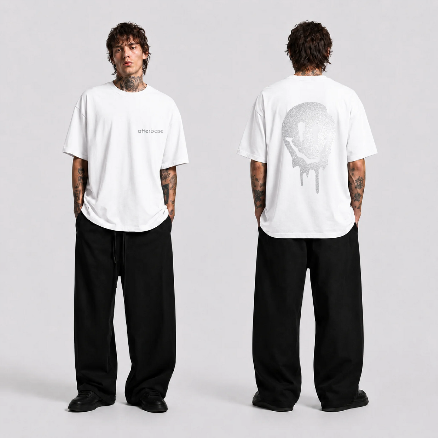 Acid Smile Reflektörlü Oversize Unisex Tişört