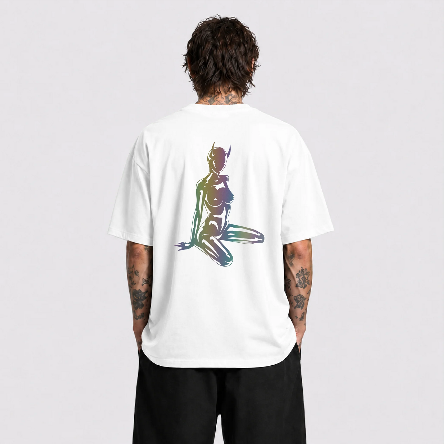 Devil Girl Reflektörlü Oversize Unisex Tişört