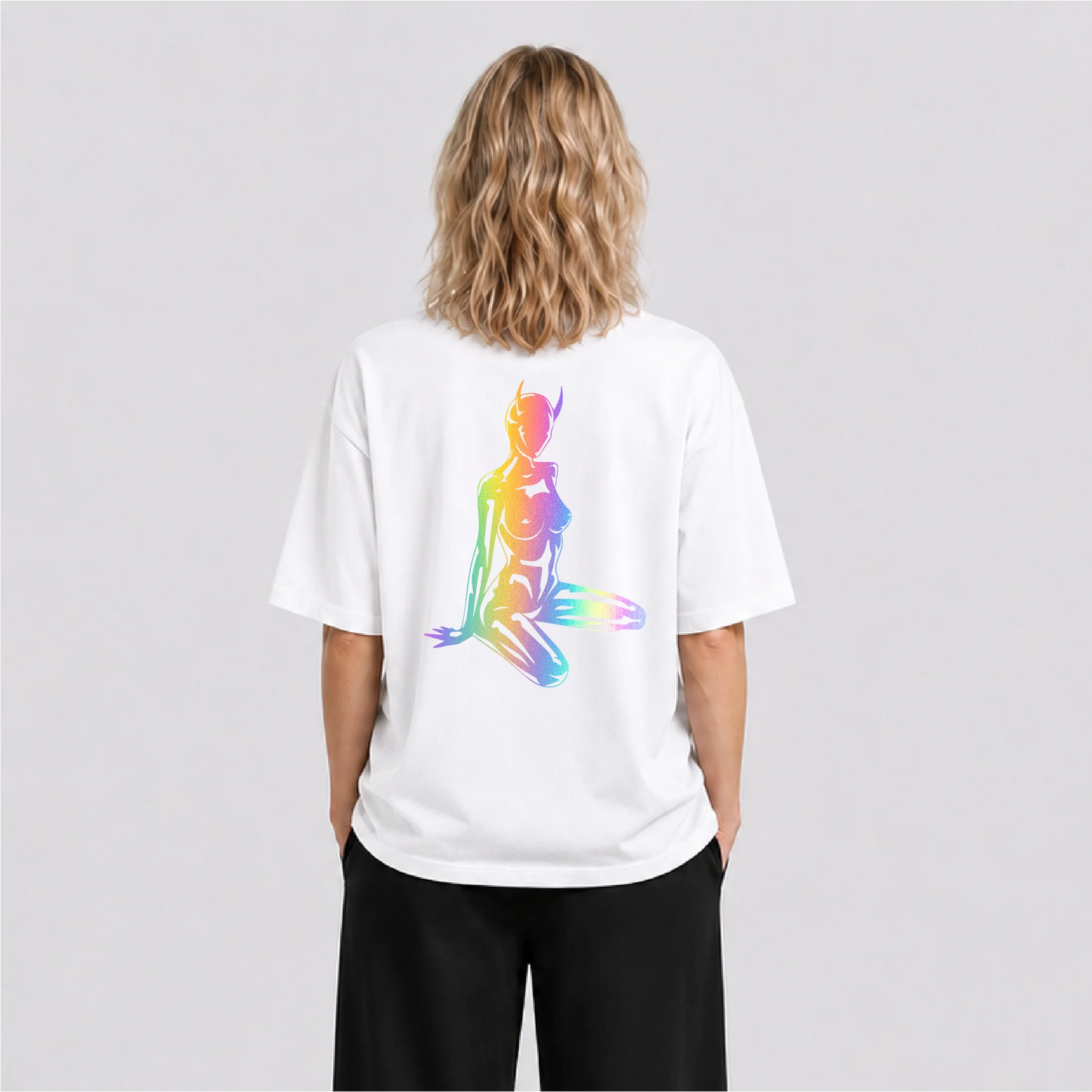 Devil Girl Reflektörlü Oversize Unisex Tişört