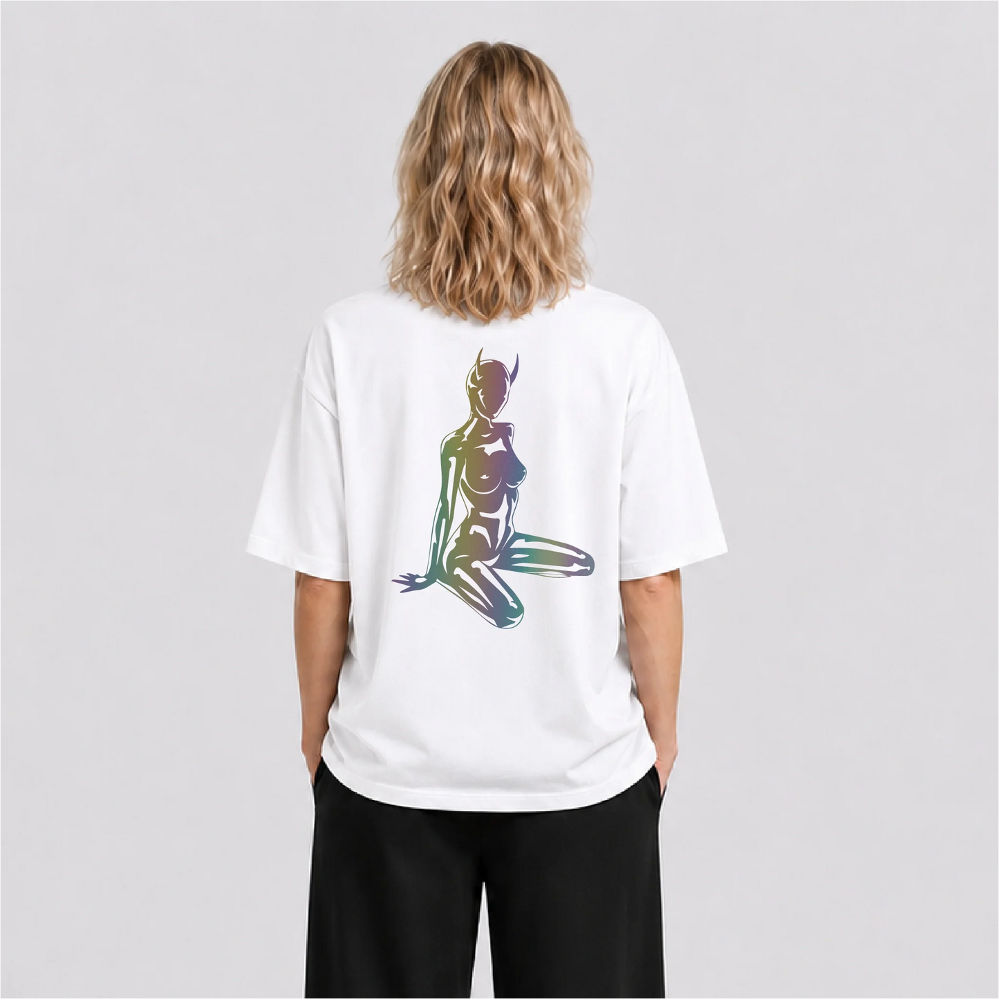 Devil Girl Reflektörlü Oversize Unisex Tişört
