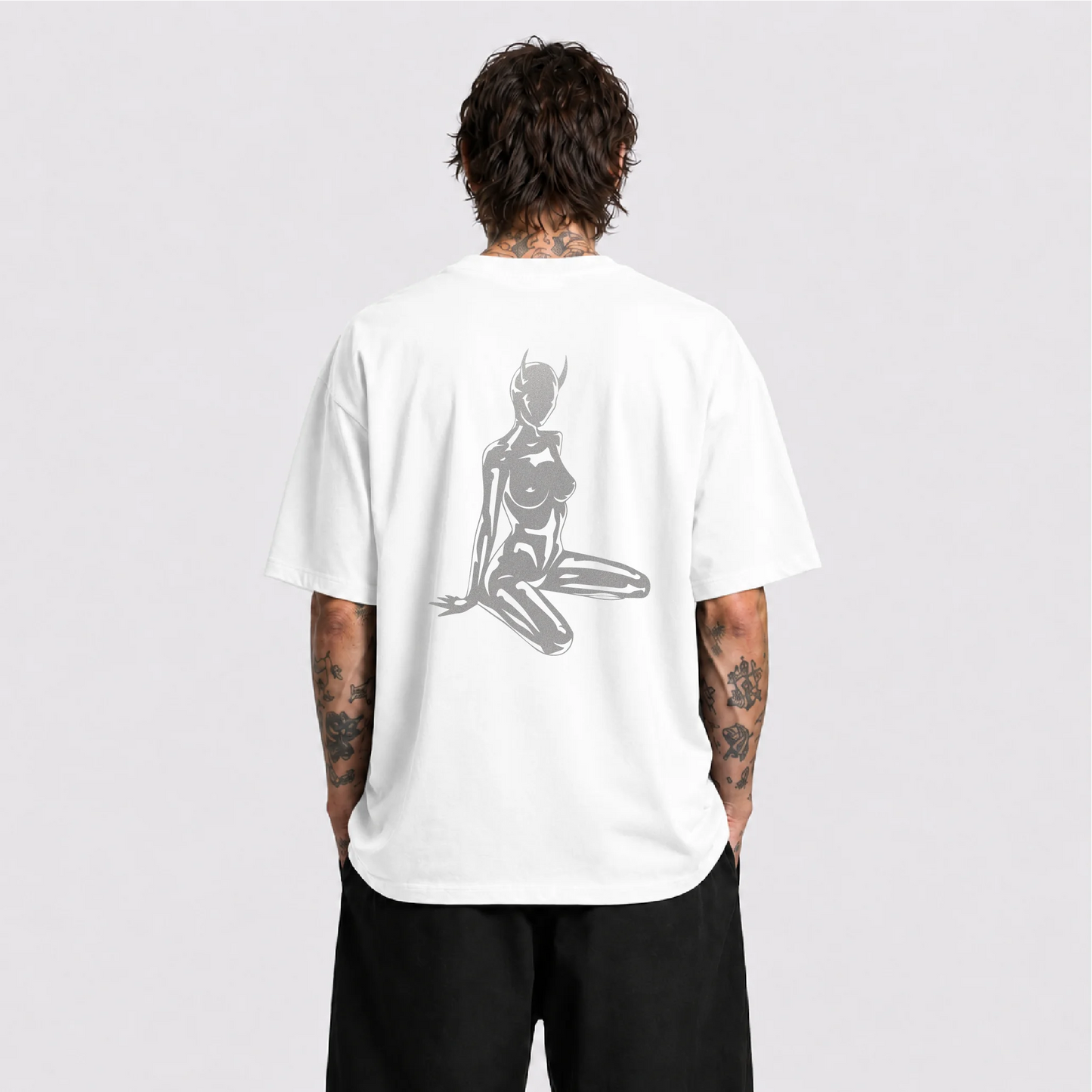 Devil Girl Reflektörlü Oversize Unisex Tişört
