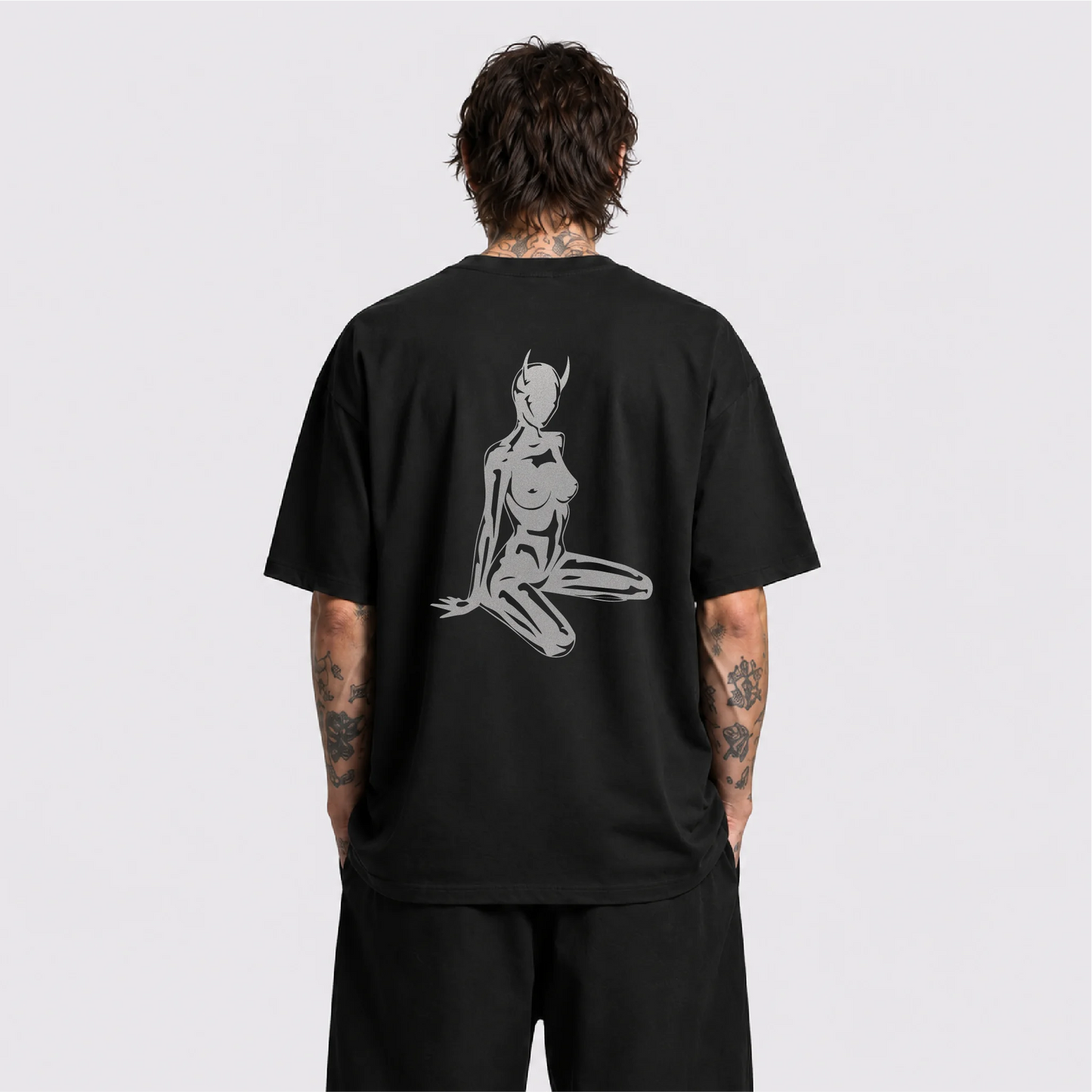 Devil Girl Reflektörlü Oversize Unisex Tişört