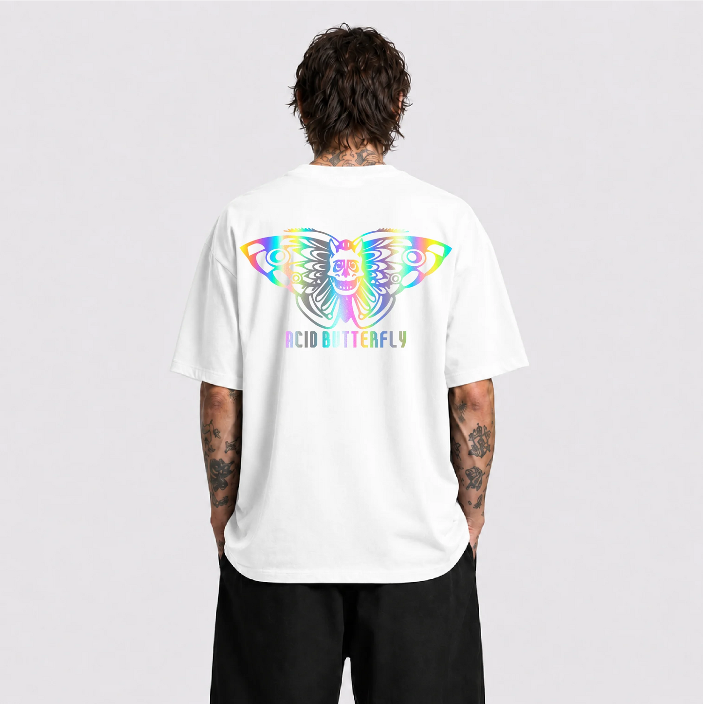 Acid Butterfly Reflektörlü Oversize Unisex Tişört