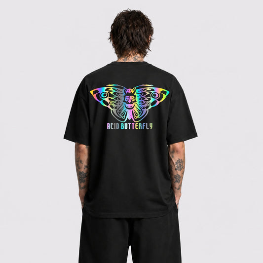 Acid Butterfly Reflektörlü Oversize Unisex Tişört