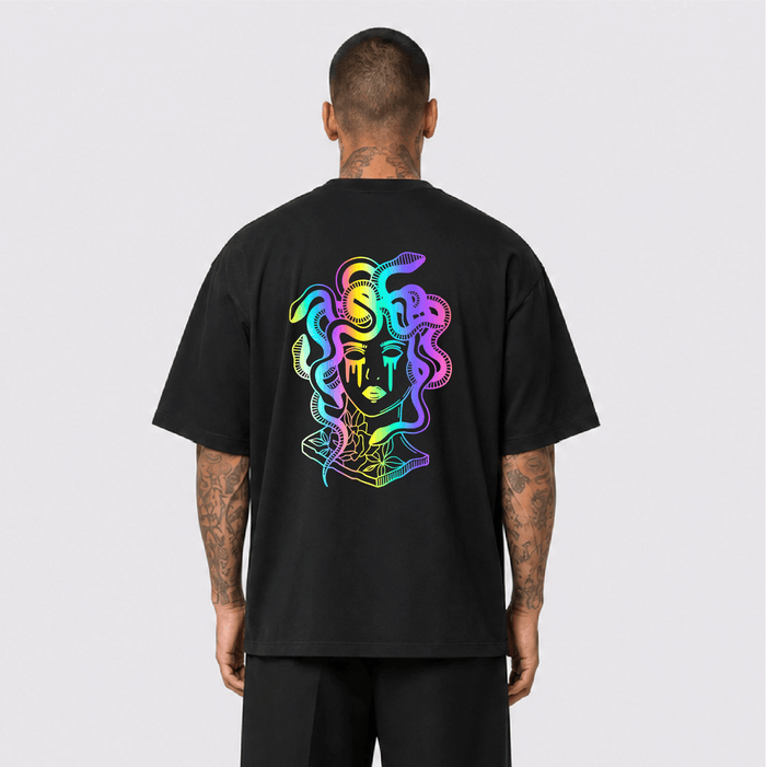 Medusa Reflektörlü Oversize Unisex Tişört - Afterbase