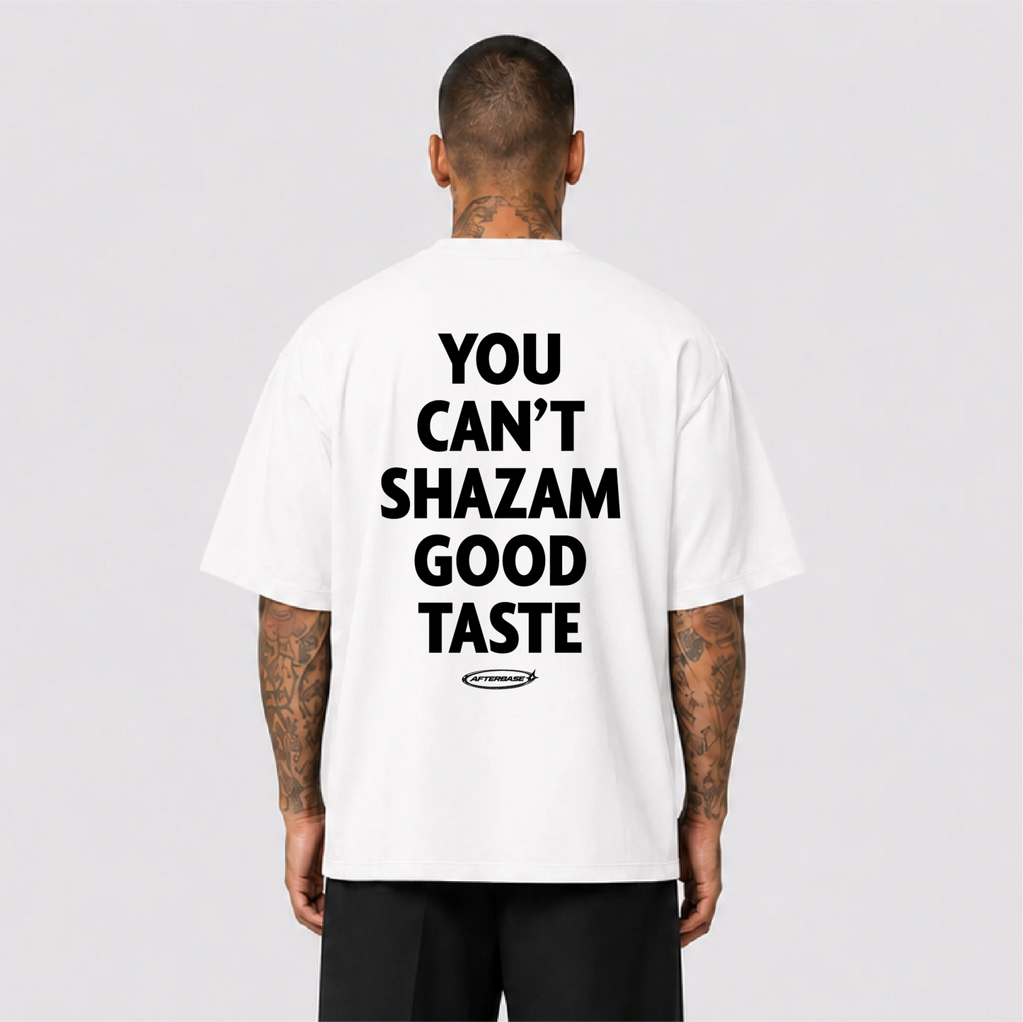 Afterbase You Can't Shazam Good Taste beyaz oversize tişört - erkek model
