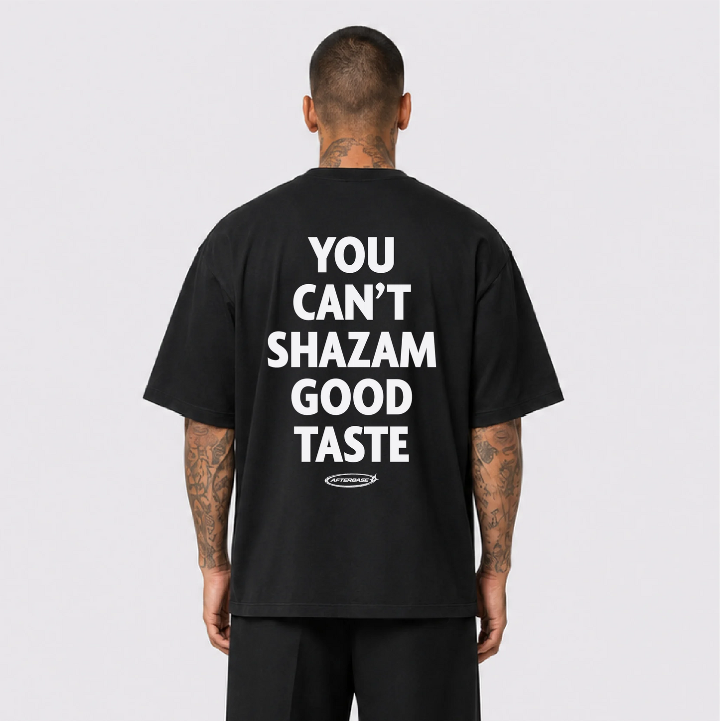 Afterbase You Can't Shazam Good Taste siyah oversize tişört - erkek model