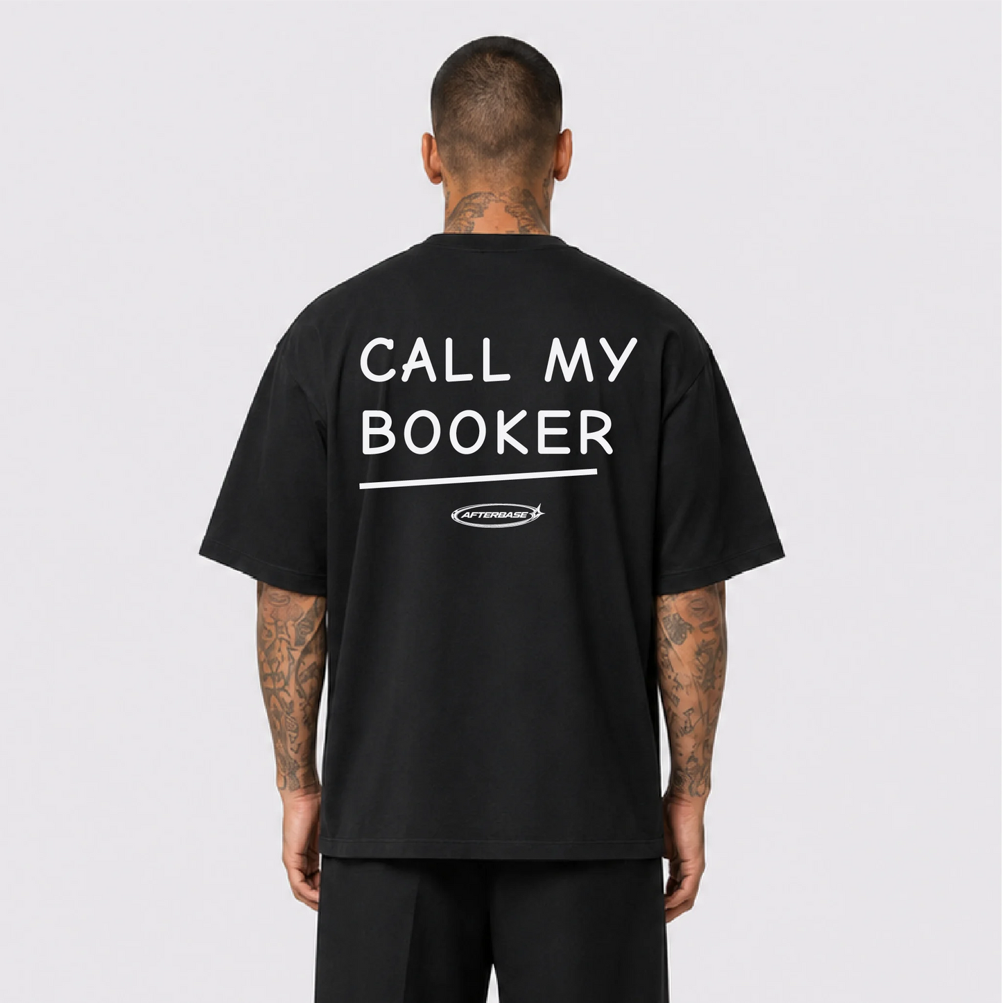 Afterbase Call My Booker siyah oversize tişört - erkek model